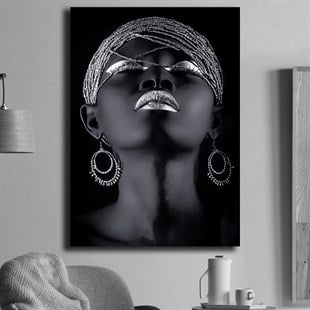 Kanvas Tablo Gümüş Afrikalı Siyahi Kadın
